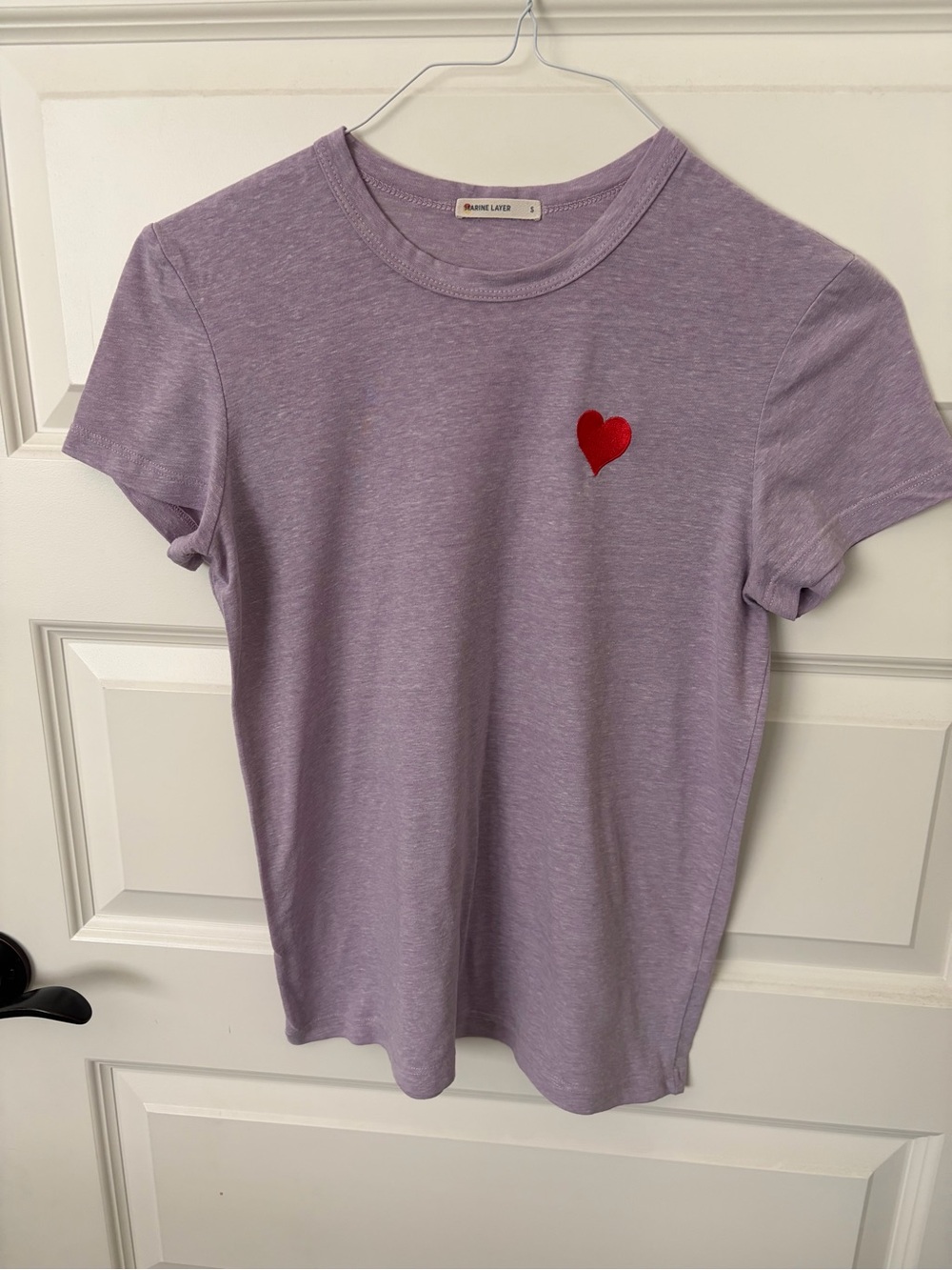 Marine Layer Lavender Tee with Red Heart Patch- size small